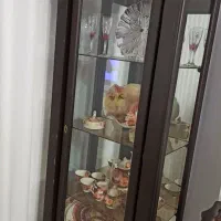 بوفه چوبی آینه دار و سالم، قهوه‌ای رنگ ،طبقه شیشه