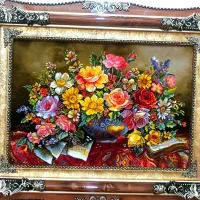 تابلو گل سبدآتا کد 28 دستبافت و ابریشم دار