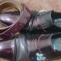 ست کفش و کمربند آلبالویی مناسب پاییز وزمستان