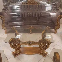 مبل چستر صدفی ۷نفره با غذاخوری ۶نفره چوب گردو