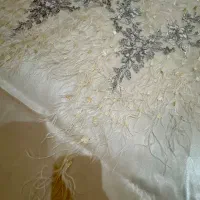 تور دانتل برجسته سنگ و پر همراه آستر