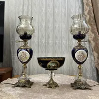 چراغ لاله و کاسه پایه دار سفالی دکوری