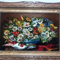 تابلو گل بابونه کد 25 دستبافت و ابریشم دار