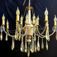 لوستر سنگی باترکیبی از برنز وزنجیروکریستال درجه یک|لوستر و چراغ آویز|کرمانشاه, |دیوار