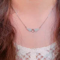 گردنبند جواهر تمام نقره مدل بال فرشته و تکتاش