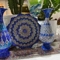 بشقاب و گلدان  مسی میناکاری