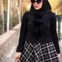 کراپ کت لمزور مشکی و دامن چهارخونه کشمیر