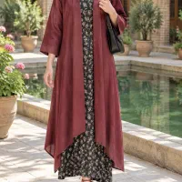 کفتان لینن مانتو گلدار دو تکه