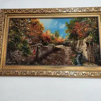 تابلو فرش دست بافت طرح کوچه باغ