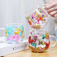 لیوان دوجداره گلدار