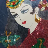 قاب عکس رخ زیبا منجوق دوزی قدیمی سهره قناری