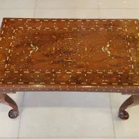 میز‌عسلی‌هندی آنتیک منبت‌کاری‌شده با‌ آج‌فیل ۷۵×۴۵