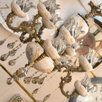 لوستر دوگل بزرگ چینی/سرامیکی لامپا۴شاخه ۸لامپه اصل