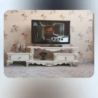 میز تلویزیونی چوبی با یه میز شیشه تمیز اشانتیون