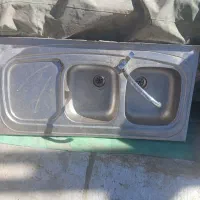 سینک دو لگنه با شیرآلات و شلنگ و سیفون