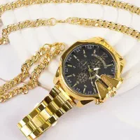 ست ساعت مچی دستبند و گردنبند کارتیه رنگ طلایی