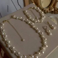 دستبند گردنبند زیوآلات بدلیجات مروارید زنجیر ست