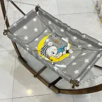 ننو سنتی چوبی مخمل طرح خرس و ماه