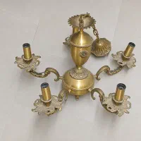 لوستر قدیمی ۵ شاخه برنجی/برنزی سالم و روشن