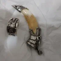 گردنبد گرگ نقره با  انگشترگرگ
