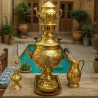 سماور زغالی سنتی ۳لیتری با ست ذغالی