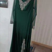 لباس سبز بلند مجلسی کارشده