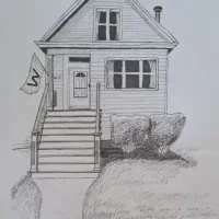 نقاشی سیاه قلم کنته ذغال محو کن منظره روی مقوا الر