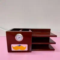 جای قلم و خودکار چوبی با ساعت