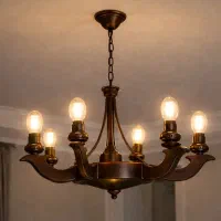 لوستر ۶ شاخه چوبی بدون حباب