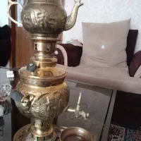 سماور زغالی یک لیتری  با قوری و سینی پیاله