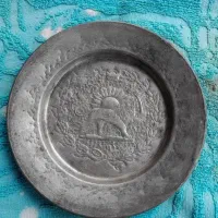 بشقاب قدیمی مس شیرخورشید قلم
