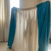 پرده ۱/۵متری دو رنگ سفید آبی