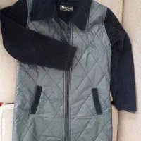 پالتو مشکی بوفالو و کت بلند طوسی کاپشن چرم و مخمل