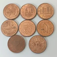 8 سکه متفاوت یک یورو سنت اروپا