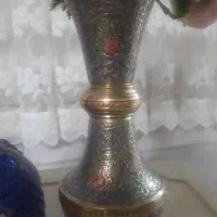 گلدان برنجی قلمکاری عطیقه|کلکسیون اشیاء عتیقه|ساوه, |دیوار