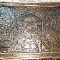 سینی برنجی قلم زنی کار دست