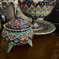 ظروف سفالی لالجین همدان و اردوخوری۵تکه پاشاباغچا