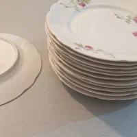 سیزده عدد بشقاب عتیقه گلسرخی صد ساله