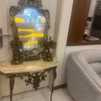 لوستر و آینه و کنسول و دو شمعدان برنز خالص اصل