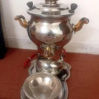 سماور گازی وعدد کتری قوری لعابی گلدار سایز بزرگ