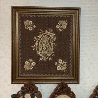 تابلو ترمه قدیمی سرمه‌دوزی شده( تماماً دست دوز)