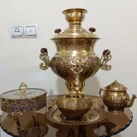 سماور زغالی برنجی سیاه قلم ۷لیتری دسته توری