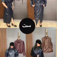 کت چرم وست چرم و پارچه دامن تک چرم