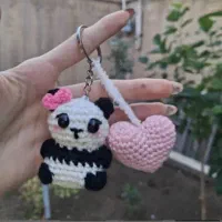 جاکلیدی دست بافت پاندا و قلب صورتی