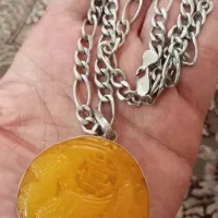 گردنی کهربا اصل نقره ایتالیا ۹۲۵.سنگ جادوی جذب