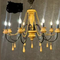 لوستر مهره ای چوب و فلز شیک|لوستر و چراغ آویز|ملایر, |دیوار