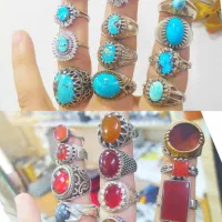 انگشتر نقره سنگ عقیق و فیروزه