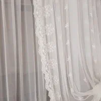 پرده حریر نخ و‌ والن تور ترک سفید با لبه سنگ دوزی