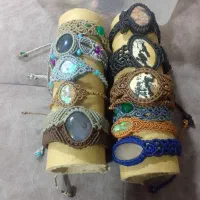 دستبند نخ چرم وسنگ