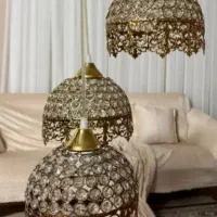 دورودی لوستر آویز طلایی نگین دار